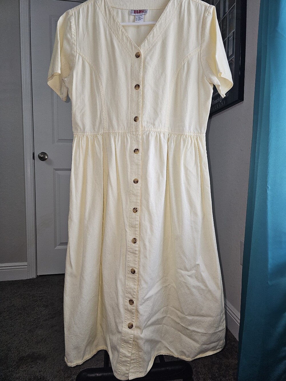 Vintage FADS Button Down Midi Dress Vneck Yellow Sz PM Medium Petite